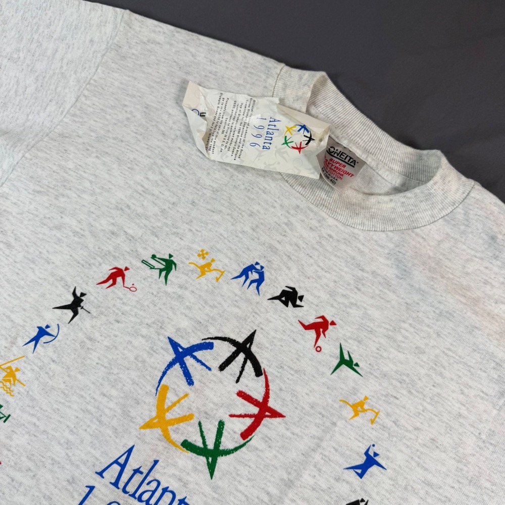 Vintage Atlanta 1996 Olympic Games T-Shirt Oneita Grey Heather Mens Medium NWT